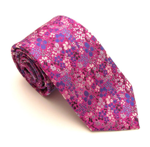 Cerise Small Floral Red Label Silk Tie by Van Buck