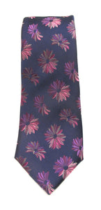 Navy & Pink Large Floral Red Label Silk Tie by Van Buck