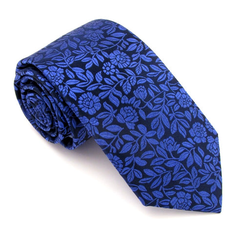 Navy & Royal Blue Leaf London Silk Tie by Van Buck 