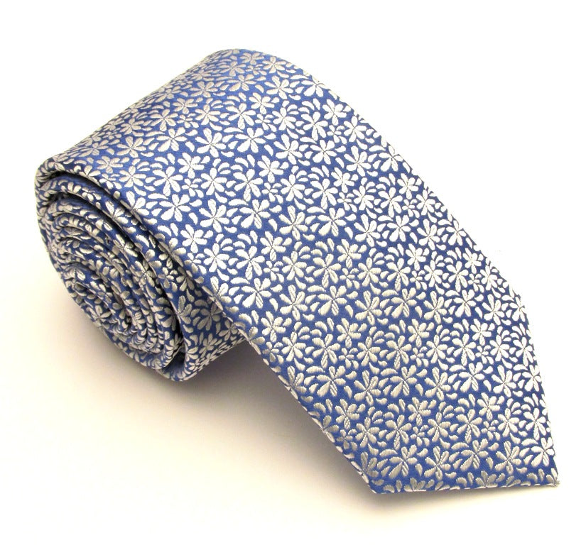 Blue & Silver Floral London Silk Tie by Van Buck