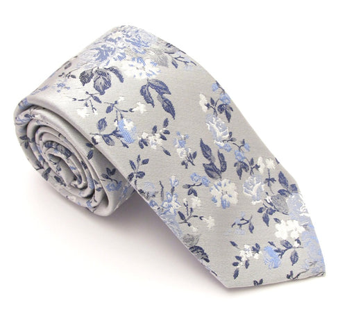 Silver Grey Floral London Silk Tie by Van Buck