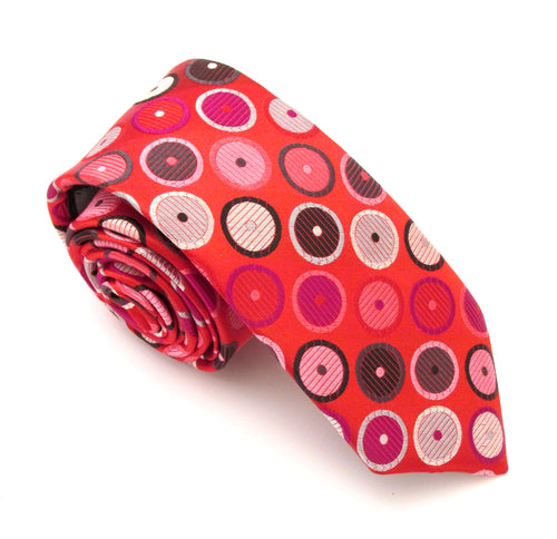 Limited Edition Red Silk Tie with Black & Grey Circles by Van Buck