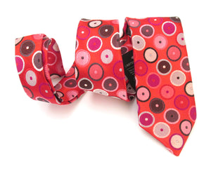 Limited Edition Red Silk Tie with Black & Grey Circles by Van Buck