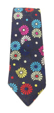 Limited Edition Navy Blue Silk Tie with Bright Multicoloured Daisies by Van Buck