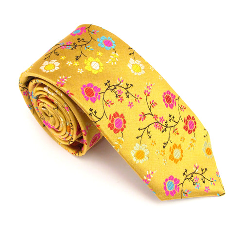 Limited Edition Gold Floral & Vine Silk Tie by Van Buck