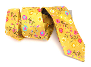 Limited Edition Gold Floral & Vine Silk Tie by Van Buck