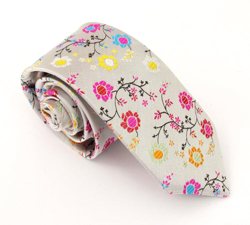 Van Buck Limited Edition Silver Floral & Vine Silk Tie