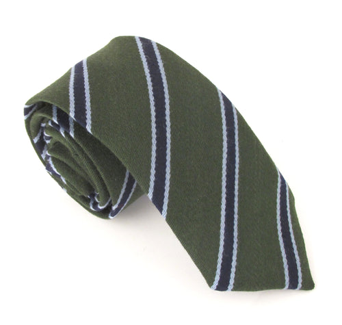 Green & Navy Stripe Wool Tie by Van Buck