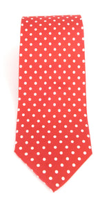 Red Printed Silk Tie With White Polka Dots by Van Buck