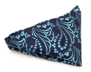 Limited Edition Large Navy Blue & Aqua Paisley Silk Pocket Square by Van Buck