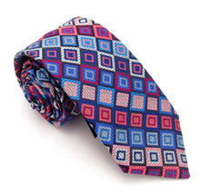 Limited Edition Navy Blue & Pink Squares Silk Tie & Pocket Square Set by Van Buck