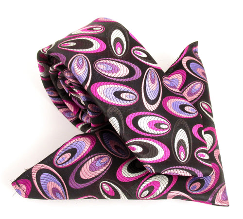 Limited Edition Black and Pink Oval Silk Tie & Pocket Square by Van Buck