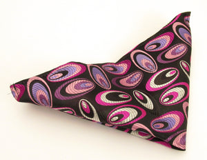 Limited Edition Black and Pink Oval Silk Tie & Pocket Square by Van Buck