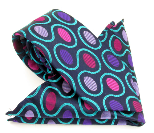 Limited Edition Bold Navy Oval Silk Tie & Pocket Square Set by Van Buck