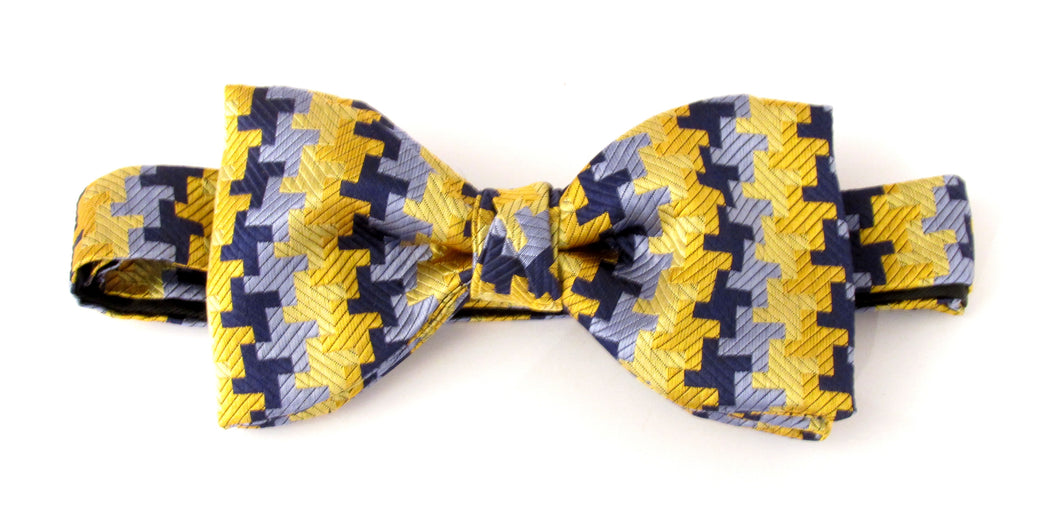 Gold & Navy Geometric Silk Bow Tie by Van Buck