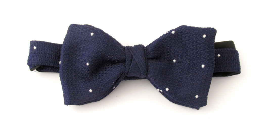 Navy Blue with White Pin Dots Silk Bow Tie by Van Buck