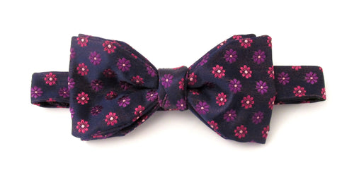 Navy & Pink Floral Silk Bow Tie by Van Buck