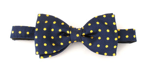 Navy Blue with Gold Polka Dot Silk Bow Tie by Van Buck