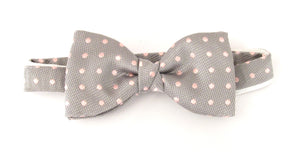 Silver with Pink Polka Dot Silk Bow Tie by Van Buck
