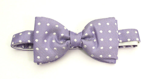 Lilac with White Polka Dot Silk Bow Tie by Van Buck