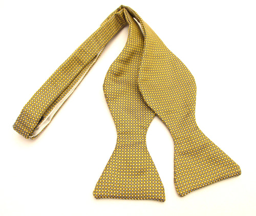 Gold with Sky Blue Spots Self-Tied Silk Bow Tie by Van Buck