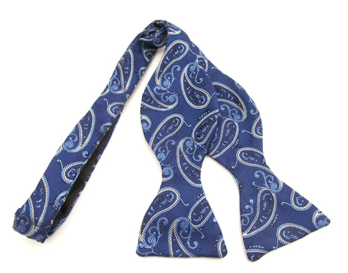 Blue Paisley Self-Tied Silk Bow Tie by Van Buck