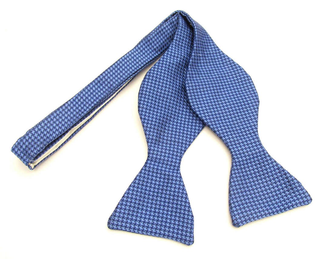 Blue Hounds Tooth Self-Tied Silk Bow Tie by Van Buck 