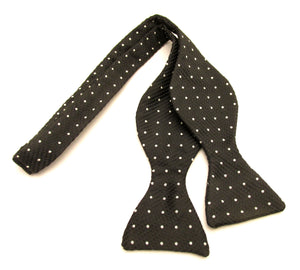 Black with White Pin Dots Self-Tied Silk Bow Tie by Van Buck