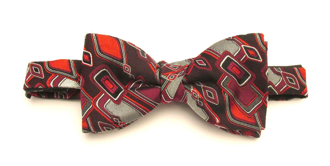Red & Wine Geometric Silk Bow Tie by Van Buck