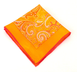 Orange Large Paisley Silk Fancy Pocket Square by Van Buck