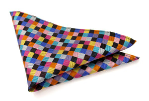 Multicoloured Square Blocks Silk Pocket Square by Van Buck 