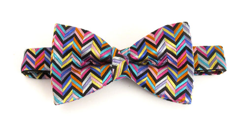 Multicoloured Zig-Zag Silk Bow Tie by Van Buck