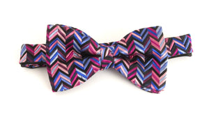 Pink & Blue Zig-Zag Silk Bow Tie by Van Buck