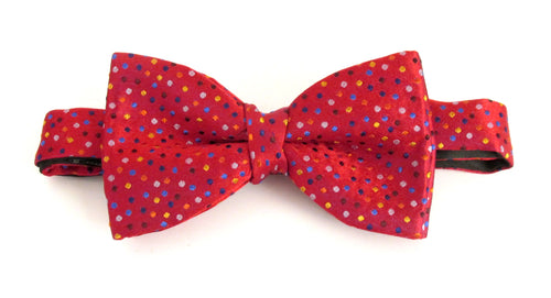 Red Multicoloured Spot Silk Bow Tie by Van Buck