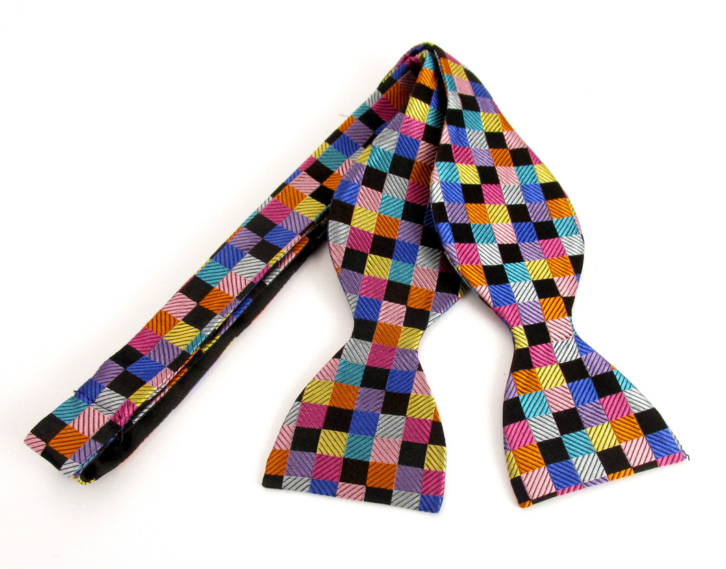 Multicoloured Block Self-Tied Silk Bow Tie by Van Buck 
