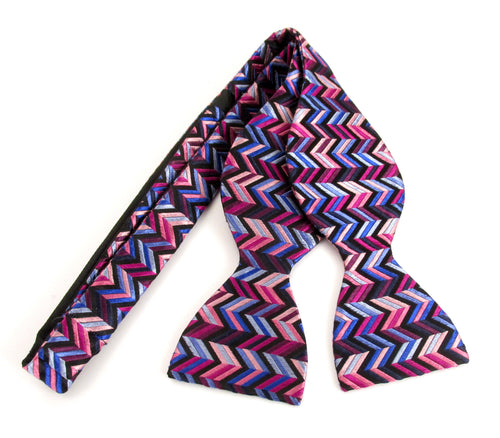 Pink & Blue Zig-Zag Self-Tied Silk Bow Tie by Van Buck