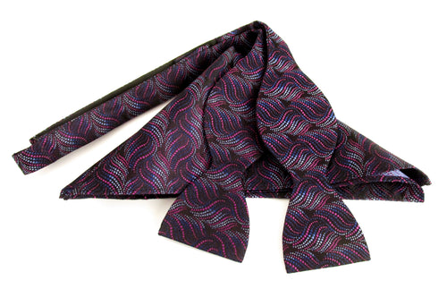 Cerise & Blue Wave Self-Tied Silk Bow Tie & Pocket Square Set by Van Buck