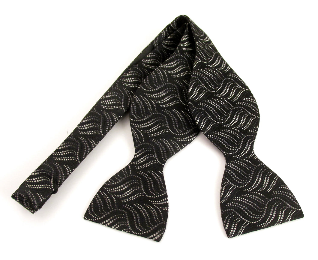 Black & Grey Wave Self-Tied Silk Bow Tie by Van Buck