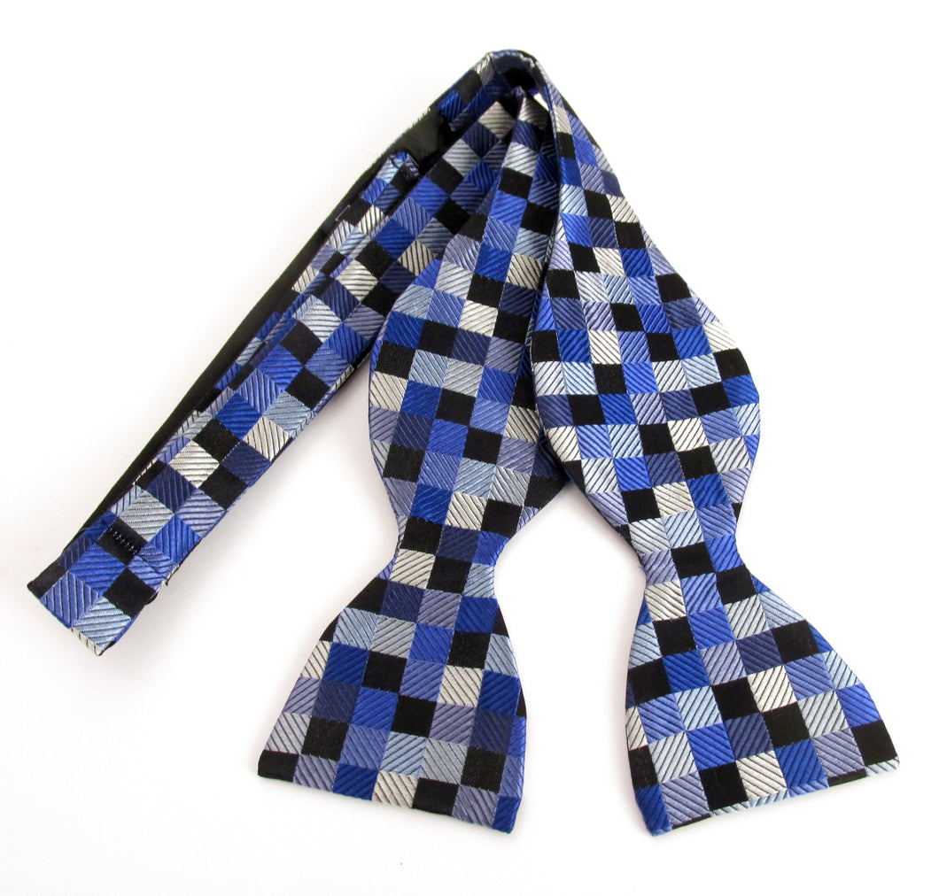 Navy Blue Block Self-Tied Silk Bow Tie by Van Buck