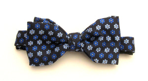 Navy & Sky Blue Floral Silk Bow Tie by Van Buck