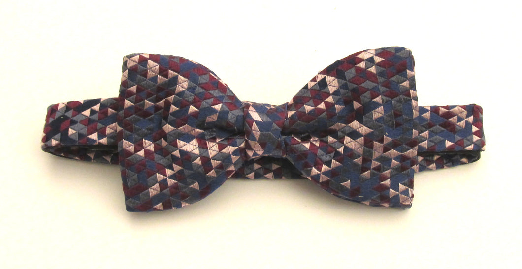 Navy & Pink Geometric Silk Bow Tie by Van Buck