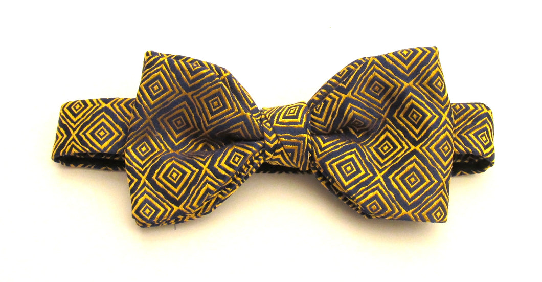 Gold & Navy Square Silk Bow Tie by Van Buck