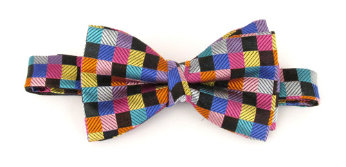 Multicoloured Square Block Silk Bow Tie by Van Buck