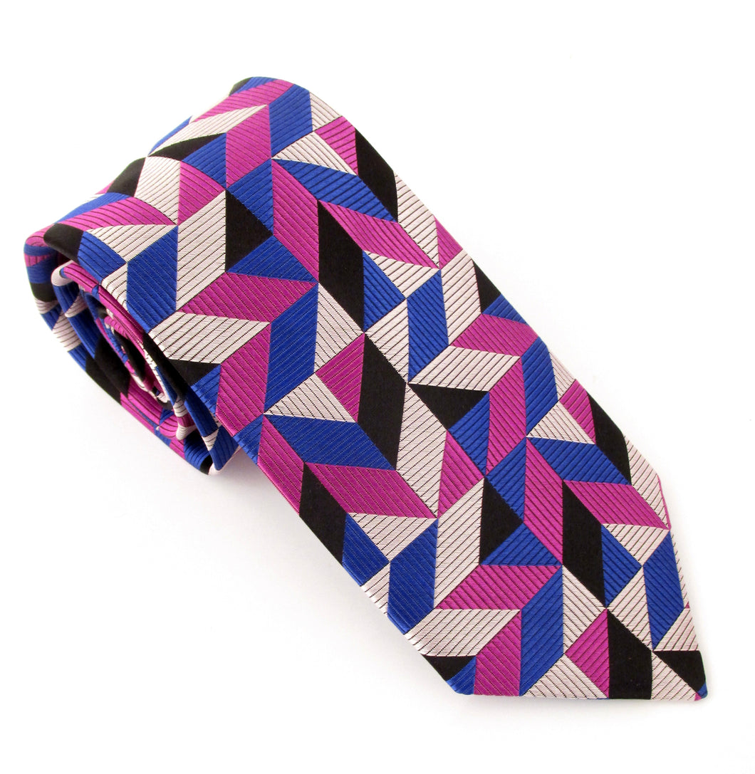 Van Buck Limited Edition Pink Geometric Silk Tie
