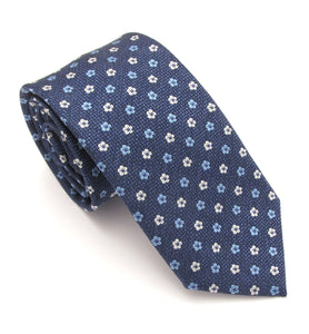 Navy Flower Patterned Tie by Van Buck