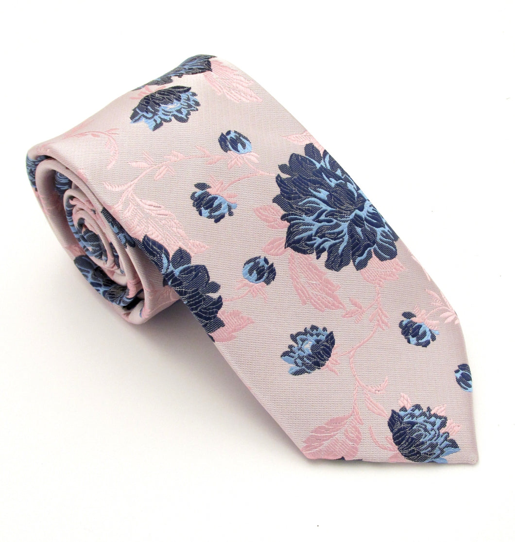 Pink Large Floral Patterned Tie by Van Buck