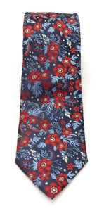 Navy & Red Floral Patterned Tie by Van Buck