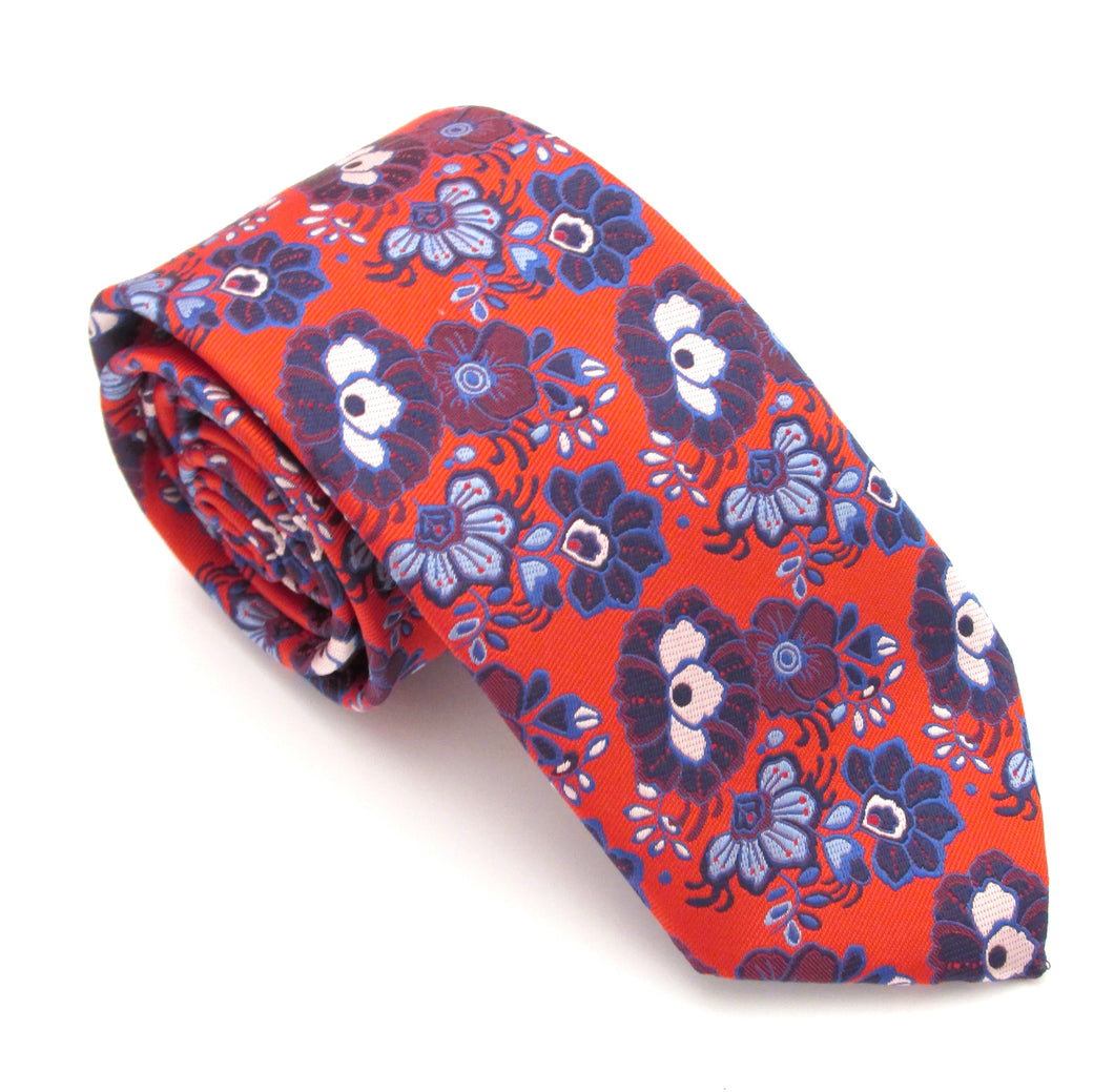 Red Abstract Floral Patterned Tie by Van Buck