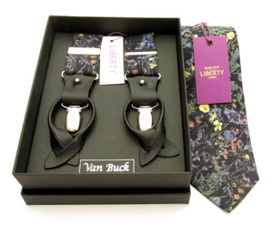 Wild Flower Navy Tie & Trouser Braces Set Made with Liberty Fabric