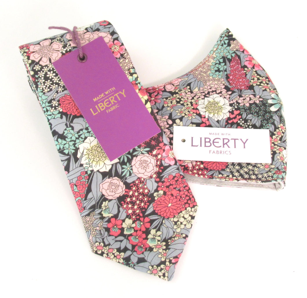 Ciara Grey Cotton Tie & Face Mask Set Made with Liberty Fabric 